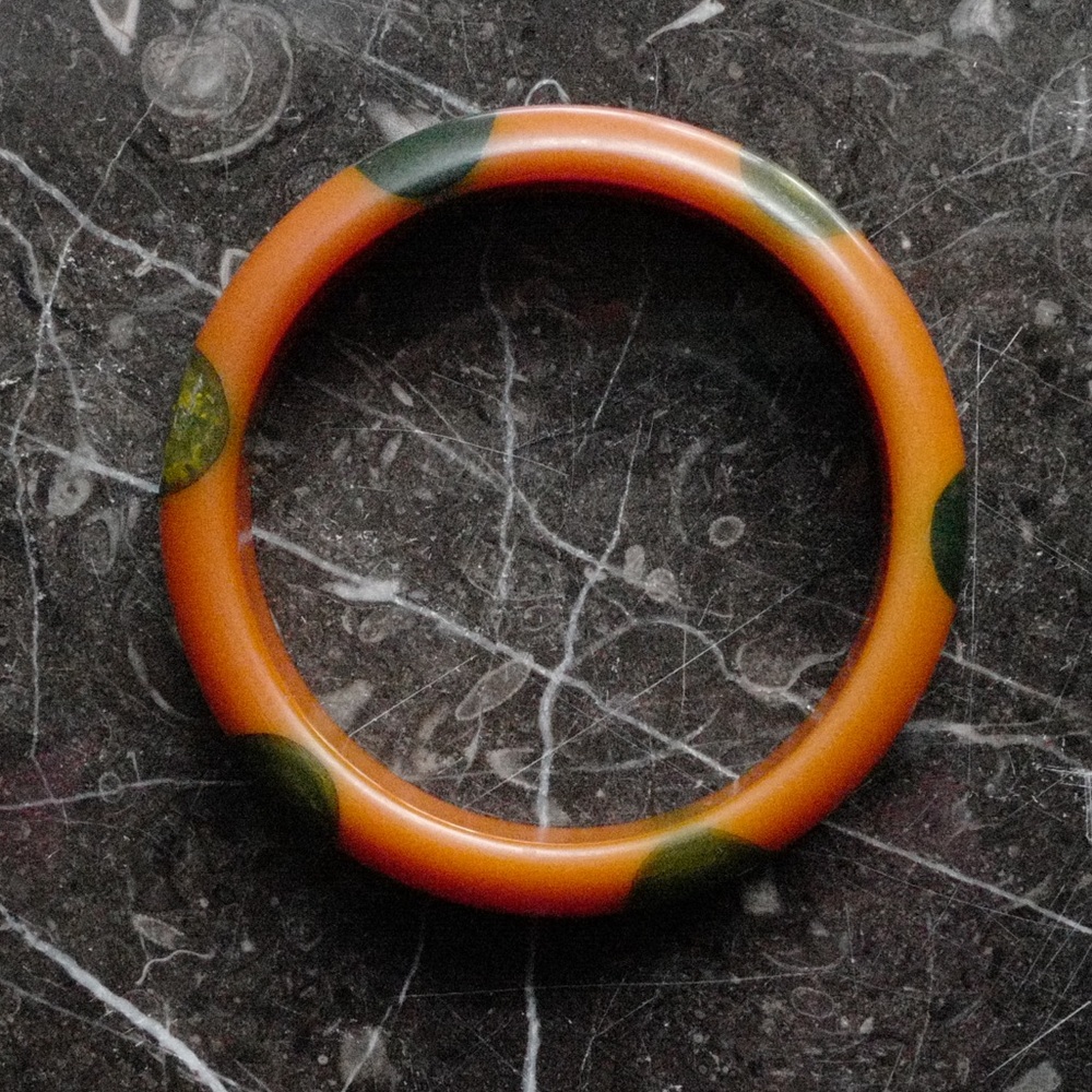 Authentic Vintage Bakelite Dot Bangle Butterscotch and Green